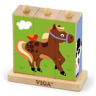 Stapel-blok puzzel - boerderijdieren - 9 blokken